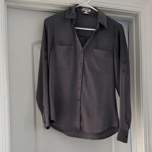 Express Dark Gray Button-Up Blouse